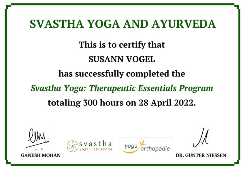 Susann Vogel Yogatherapie Zertifikat